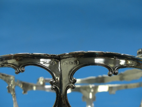 An Edwardian silver mounted Royal Worcester quatrefoil Dish, the pierced silver frame with swing - Image 6 of 10