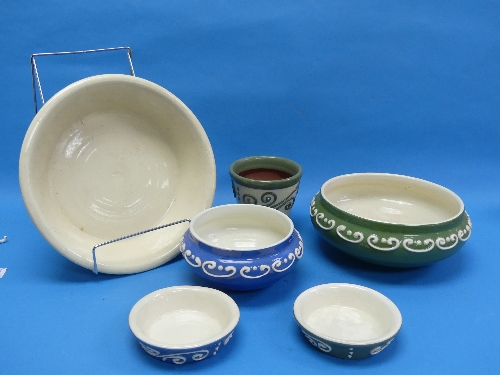 A small quantity of Brannam-ware; comprising a plant pot, large bowls, saucers, etc, some in green - Image 2 of 4