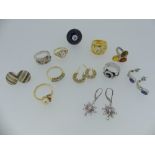 A small quantity of Jewellery, including a silver gilt and green stone flexible bracelet, four paste