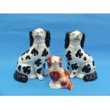 A pair of Staffordshire Dogs, in black and white, 11in (28cm) tall x 8in (21cm) wide, together