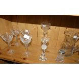 A small quantity of Cut-glass, including a set of four Champagne Glasses, a silver-topped Salt