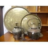 A quantity of Brassware, comprising a Lunds Patent Corkscrew circa 1855, a pair of candlesticks,