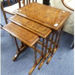 A Brights of Nettlebed burr walnut Nest of three Tables, with bamboo shaped supports, 20½in wide x