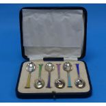 A cased set of six George V silver and enamel Teaspoons, by Barker Brothers Silver Ltd.,