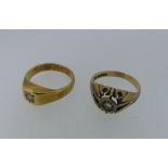 An 18ct yellow gold Ring, the squared front gypsy set with a single diamond, Size M, 6.4g,
