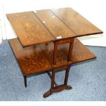 An Edwardian mahogany two-tier Sutherland table, with Dutch style floral marquetry inlaid decoration