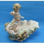 A Schierholz & Sohn (Plaue) porcelain figural Centrepiece, modelled as a cherubic youth standing