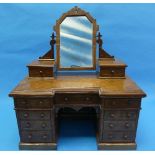 An Edwardian burr walnut apprentice piece Dressing Table / Jewellery Box, the central mirror flanked