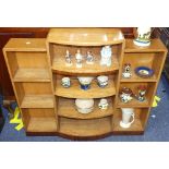 An Art Deco-style oak Open Bookcase/Cabinet, with central bowed shelving, flanked by four other