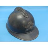 W.W.I period French artillery steel Helmet, Adrian pattern, with seven flap leather liner and chin