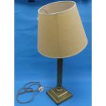 A vintage brass Corinthian column Table Lamp, on square stepped base, with shade, column 18in (45.