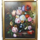 An 18thC Dutch style Decorative Painting: still life of flowers, oil on canvas, signed F A