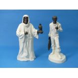 Two Minton porcelain & bronze figures: The Sheikh, M.S.3, 10in (25.25cm) high, and The Fisherman,