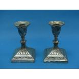 A pair of Victorian silver short Candlesticks, by Hawksworth, Eyre & Co., hallmarked Sheffield,
