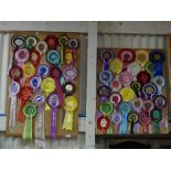 Equestrian Interest; a quantity of horse competition Rosettes and Medallions, displayed on six