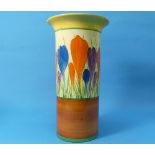 A Clarice Cliff Bizarre 'Crocus' pattern Vase, shape no.194, black printed marks to base, "Crocus"