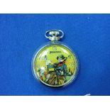 An Ingersoll Eagle Jeff Arnold 'Cowboy' automation chrome cased Pocket Watch, circa 1950's, 2in (