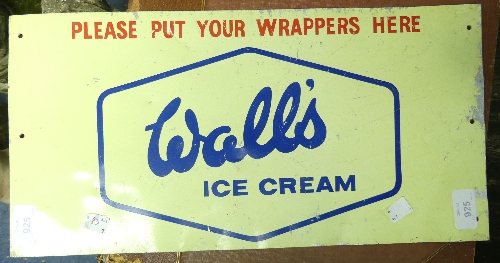 Vintage Signs; 'Wall's Ice Cream, Please Put Your Wrappers Here' tin sign, 18in (44cm) wide x 9in (