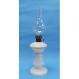 An early 20thC opalene and glass Oil Lamp, with a teardrop shaped glass chimney, with 'C' etched