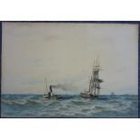 19th century School, Steam ships and sailing ships at sea, watercolour, signed and dated 1897, 13¾in