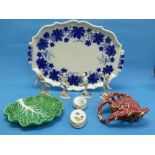 A large Vinranka blue and white two-handled tray, together with a quantity of other ceramics and