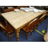 A 20thC pine Kitchen Table, comprising one central frieze drawer, upon turned legs, 72in (182cm)