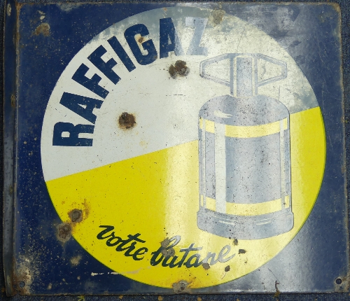 Vintage Signs; 'Raffigaz Butane Gas' a double-sided enamel advertising sign, with hanging flange, - Image 2 of 3