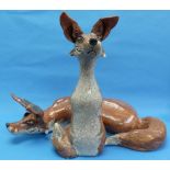 A Jennie Hale large raku fired studio pottery sculpture of a seated Fox, signed to base, 19in (48cm)