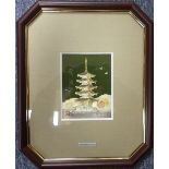 Takehiko, Five Storied Pagoda, Japanese silver picture, signed, 5in x 3¾in (12.5cm x 9.5cm),