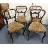 Eight 19thC open balloon back Dining Chairs, with serpentine front overstuffed seats and cabriole