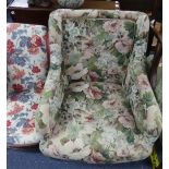 An early 20thC oak framed Child's Chair, with floral upholstery, 23in (58cm) wide x 22in (56cm) deep