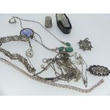 A quantity of Silver and Costume Jewellery, including a silver and malachite necklace, a silver