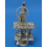 An early 19thC Napoleonic Prisoner of War carved bone miniature Spinning Jenny Automaton, with a