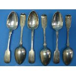 A set of six Victorian silver Teaspoons, by John Stone, hallmarked Exeter, 1850, fiddle pattern, the