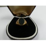 A 9ct yellow gold Signet Ring, set with an oval bloodstone, Size N½, together with 9ct gold signet