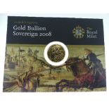 The Royal Mint 2008 gold Sovereign Bullion Coin, in presentation pack.