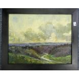 In the manner of Kyffin Williams (1918-2006), Landscape with valley and mountains, oil on canvas,