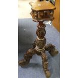 An Anglo-Indian pedestal Table Base, with four scroll legs on a knopped stem with birdcage top, 30in