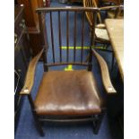 A set of six 19thC stick-back Dining Chairs, comprising two Carver Chairs, with brown leather