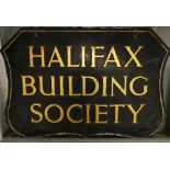 Vintage Signs; A 'Halifax Building Society' shaped double sided aluminium sign, with black