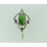 Charles Horner; An Art Nouveau silver and enamel Pendant, the centre with green guilloche enamel,