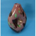 A Murano Art Glass Vase, of pinched ovoid form, mostly pink with dashes of gold green and blue