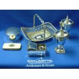 A quantity of good Silver Plate, including ink stand, swing handled basket, Entree dishes, a pair of