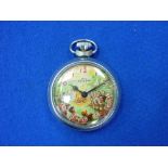 A Smiths Jamboree 'Scouts' automation chrome cased Pocket Watch, circa 1950's, 2in (5cm) diameter.