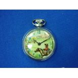 A Smiths Ranger 'Cowboy' automation chrome cased Pocket Watch, circa 1950's, 2in (5cm) diameter.