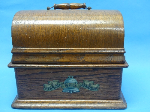 An Edison Bell Standard phonograph, Reg.No.6127, with oak case and aluminium horn, together with a - Image 8 of 9