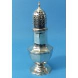A George VI silver Sugar Caster, by Viner's Ltd., hallmarked Sheffield, 1939, of octagonal form, the