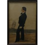 19th century School, Portrait of a sailor, full length in profile, watercolour, 11in x 7in (28cm x