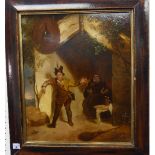 Attributed to Erskine Nicol (1825-1904), Figures outside a tavern, oil on board, bears signature,