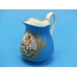 A 19thC French Sevres Cream Jug, the blue and gilt decoration enclosing a central classical scene,